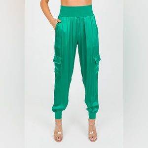 Satin Cargo Joggers- Emerald